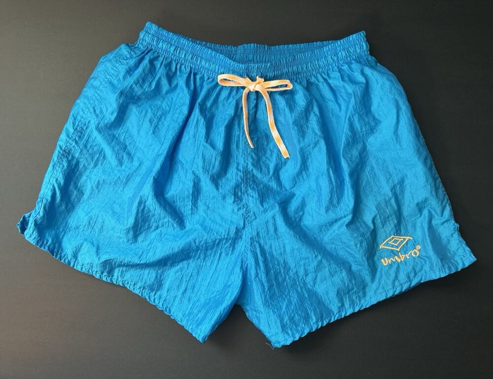 Vintage Umbro Blue Nylon Woven Athletic Shorts Drawstring Elastic Waist M